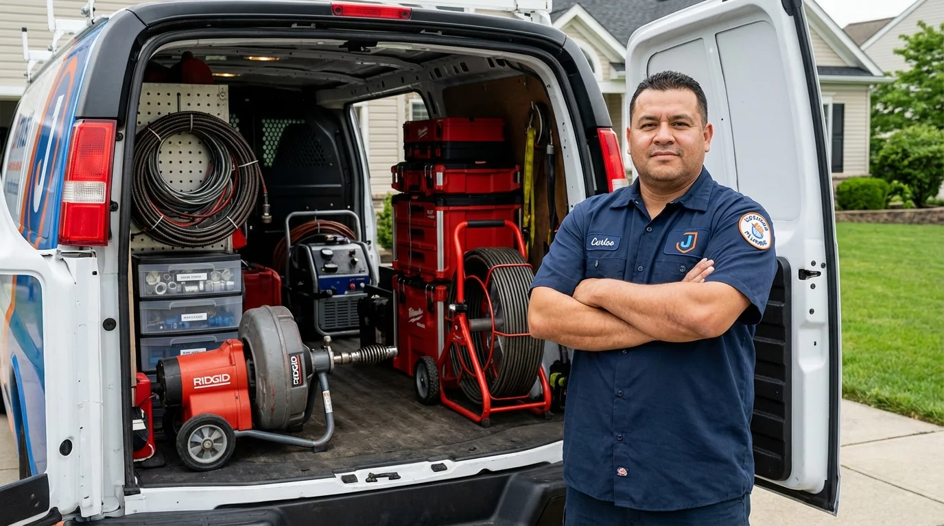 Professional drain cleaning equipment and Johns Plumbing LLC plumber in Franklin Square